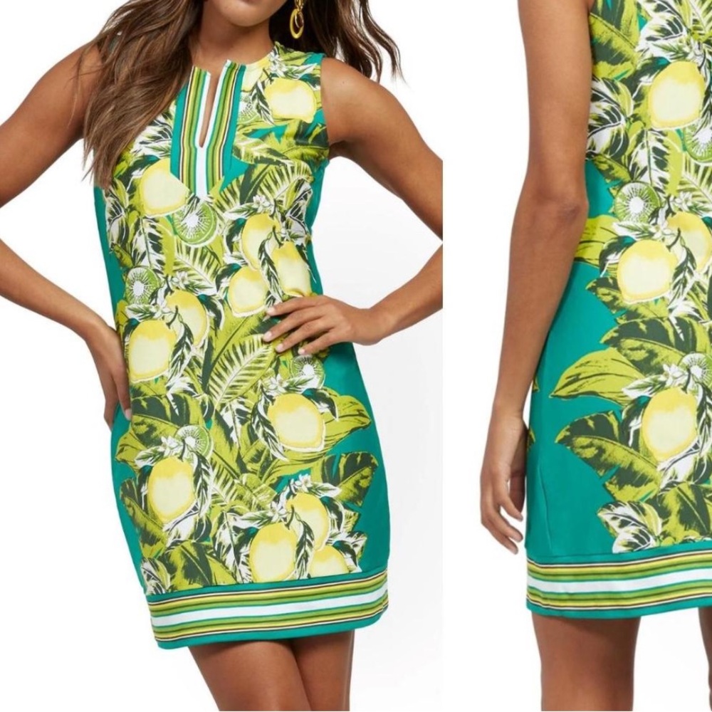 🍋New York & Company Green Lemon Print Dress